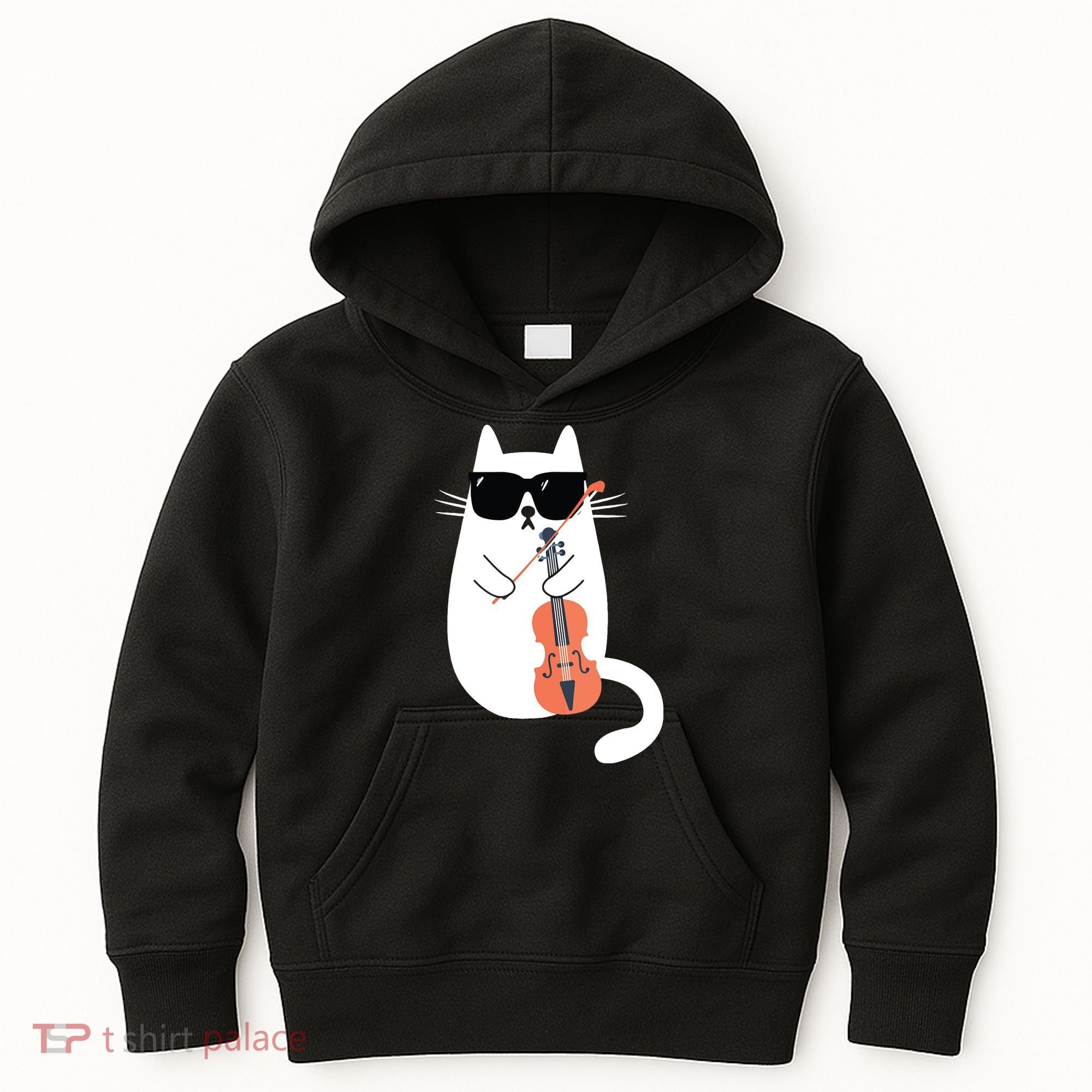 Funny Cat Wearing Sunglasses Playing Violin Viola Musician Kids Hoodie