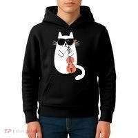Funny Cat Wearing Sunglasses Playing Violin Viola Musician Kids Hoodie thumb 4