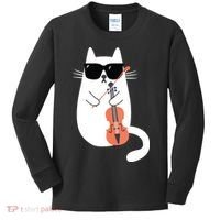 Funny Cat Wearing Sunglasses Playing Violin Viola Musician Kids Long Sleeve Shirt thumb 0