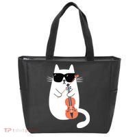 Funny Cat Wearing Sunglasses Playing Violin Viola Musician Tote Bag thumb 0