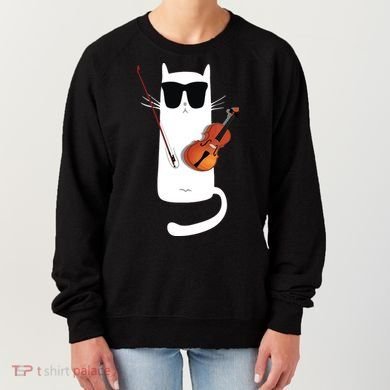 Funny Cat Wearing Sunglasses Playing Violin Women's Sweatshirt