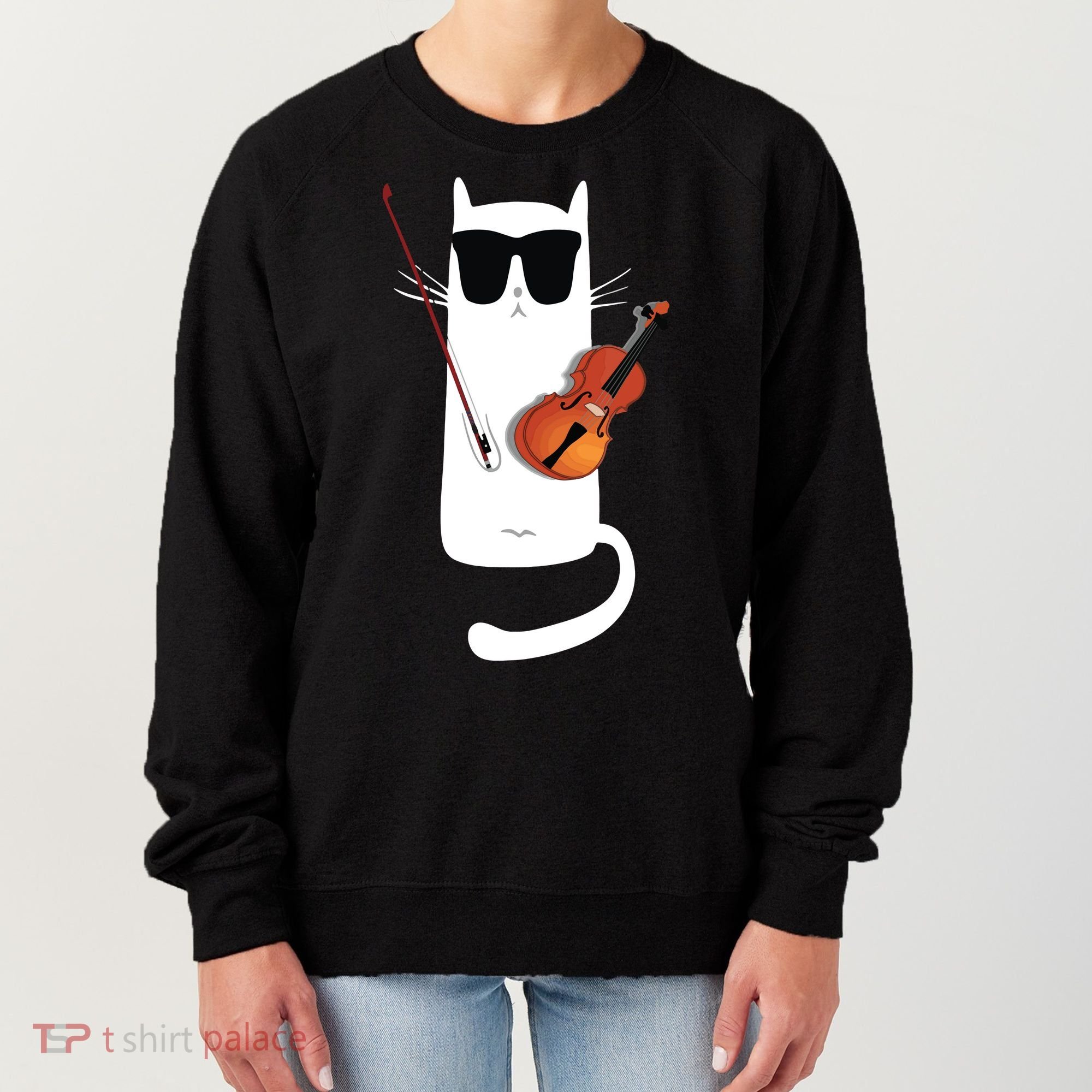 Funny Cat Wearing Sunglasses Playing Violin Women's Sweatshirt