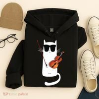 Funny Cat Wearing Sunglasses Playing Violin Hoodie thumb 4