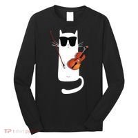 Funny Cat Wearing Sunglasses Playing Violin Long Sleeve Shirt thumb 0