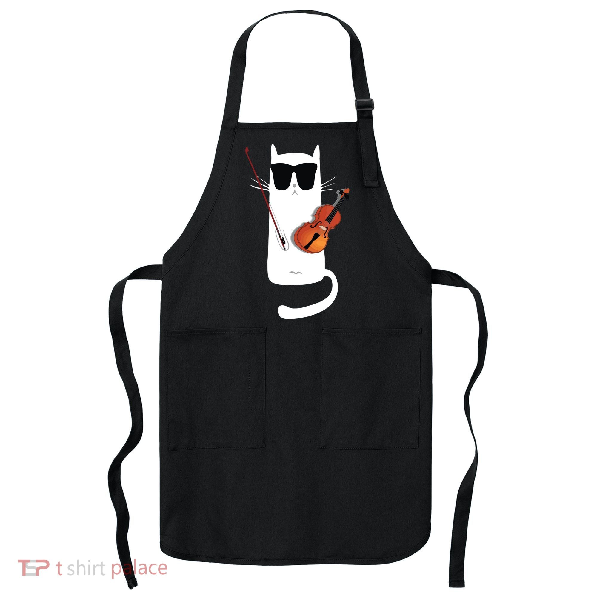 Funny Cat Wearing Sunglasses Playing Violin Apron