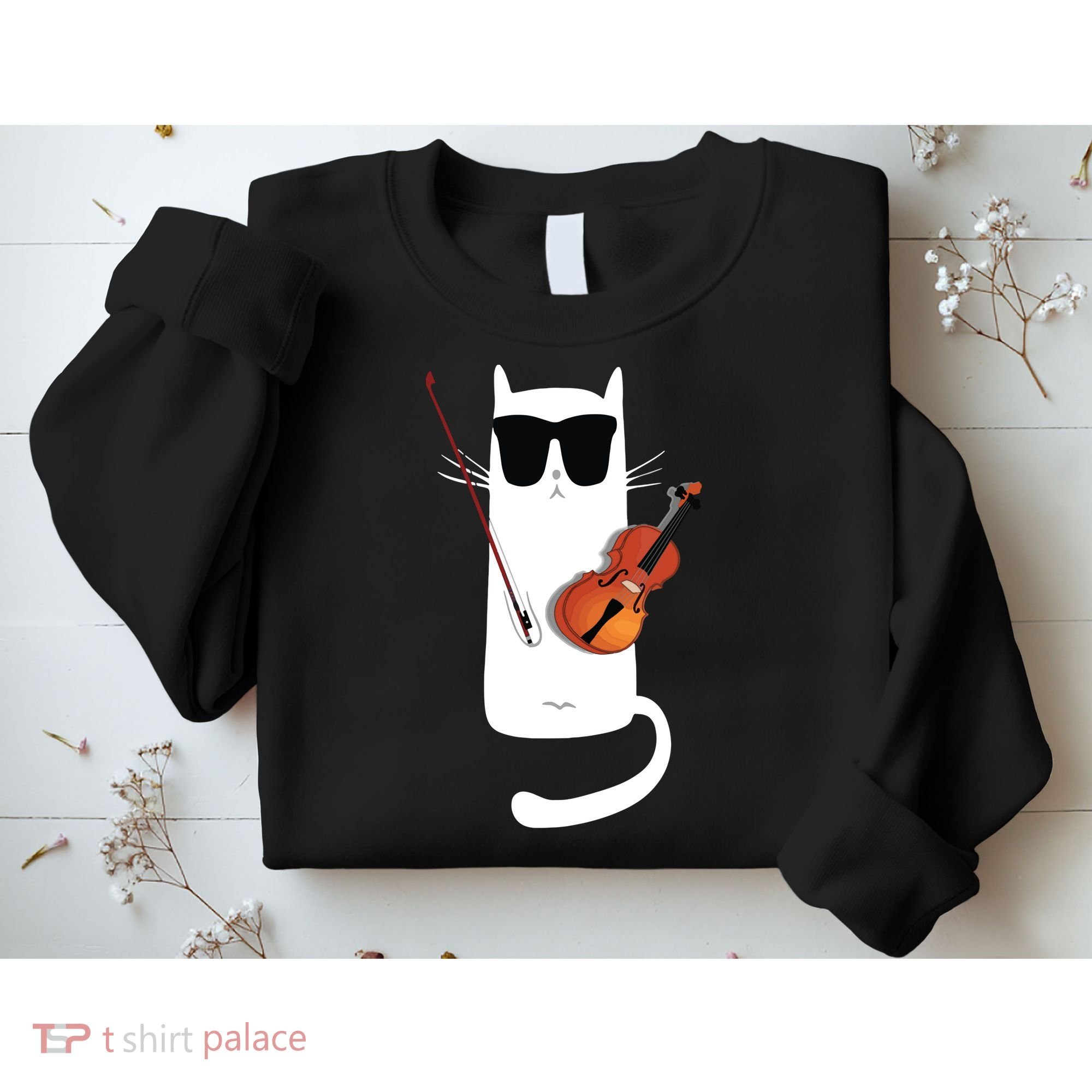Funny Cat Wearing Sunglasses Playing Violin Sweatshirt
