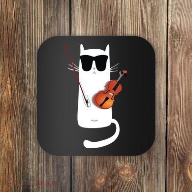 Funny Cat Wearing Sunglasses Playing Violin Coaster