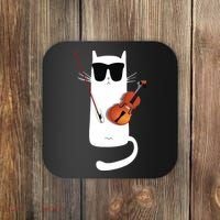 Funny Cat Wearing Sunglasses Playing Violin Coaster thumb 0