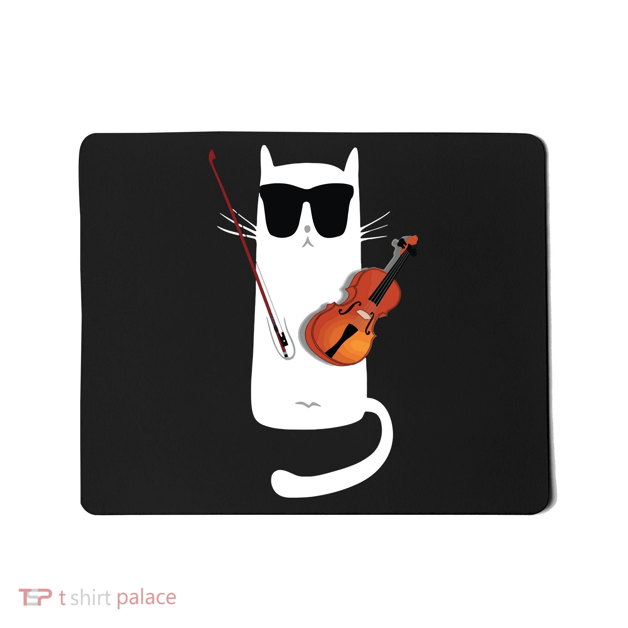 Funny Cat Wearing Sunglasses Playing Violin Mousepad