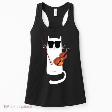 Funny Cat Wearing Sunglasses Playing Violin Women's Tank Top
