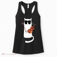 Funny Cat Wearing Sunglasses Playing Violin Women's Tank Top thumb 0