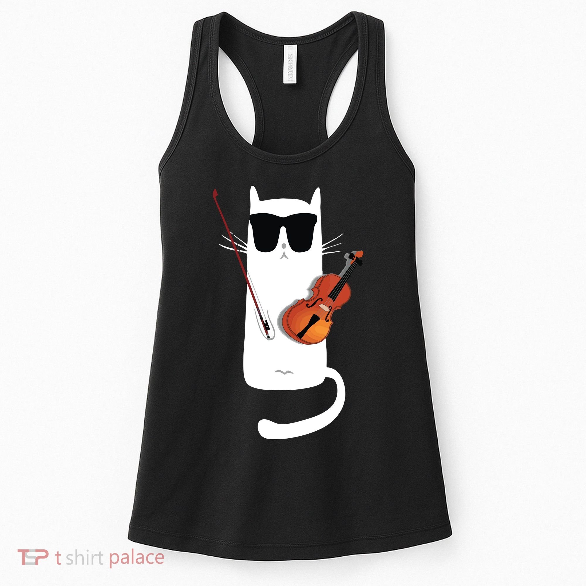 Funny Cat Wearing Sunglasses Playing Violin Women's Tank Top
