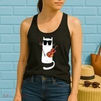 Funny Cat Wearing Sunglasses Playing Violin Women's Tank Top thumb 2