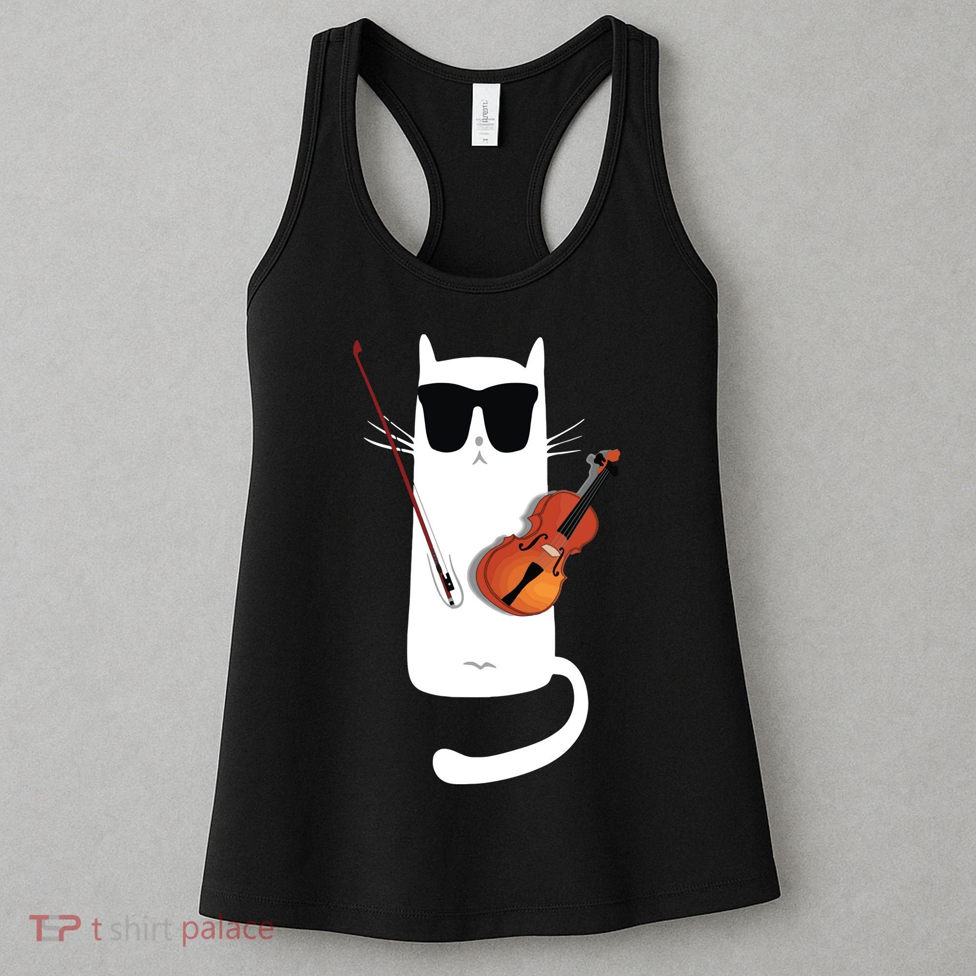 Funny Cat Wearing Sunglasses Playing Violin Women's Tank Top