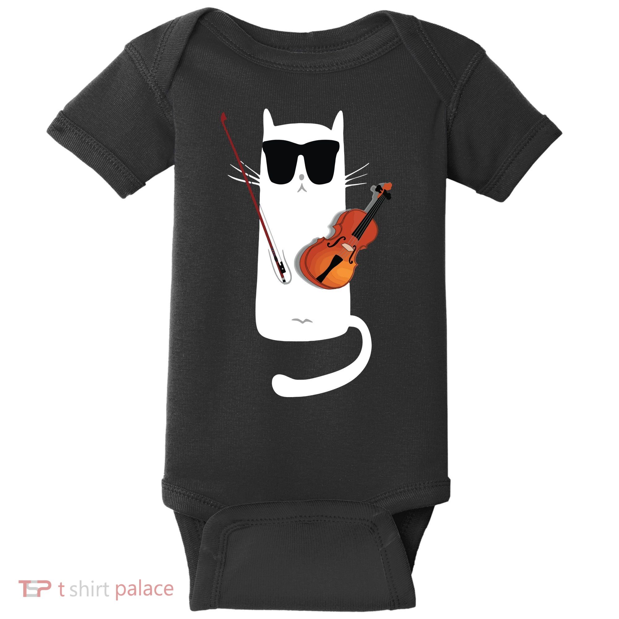 Funny Cat Wearing Sunglasses Playing Violin Baby Bodysuit
