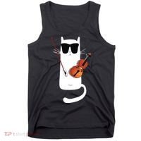 Funny Cat Wearing Sunglasses Playing Violin Tank Top thumb 0