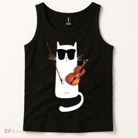 Funny Cat Wearing Sunglasses Playing Violin Tank Top thumb 2