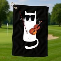 Funny Cat Wearing Sunglasses Playing Violin Golf Towel thumb 1