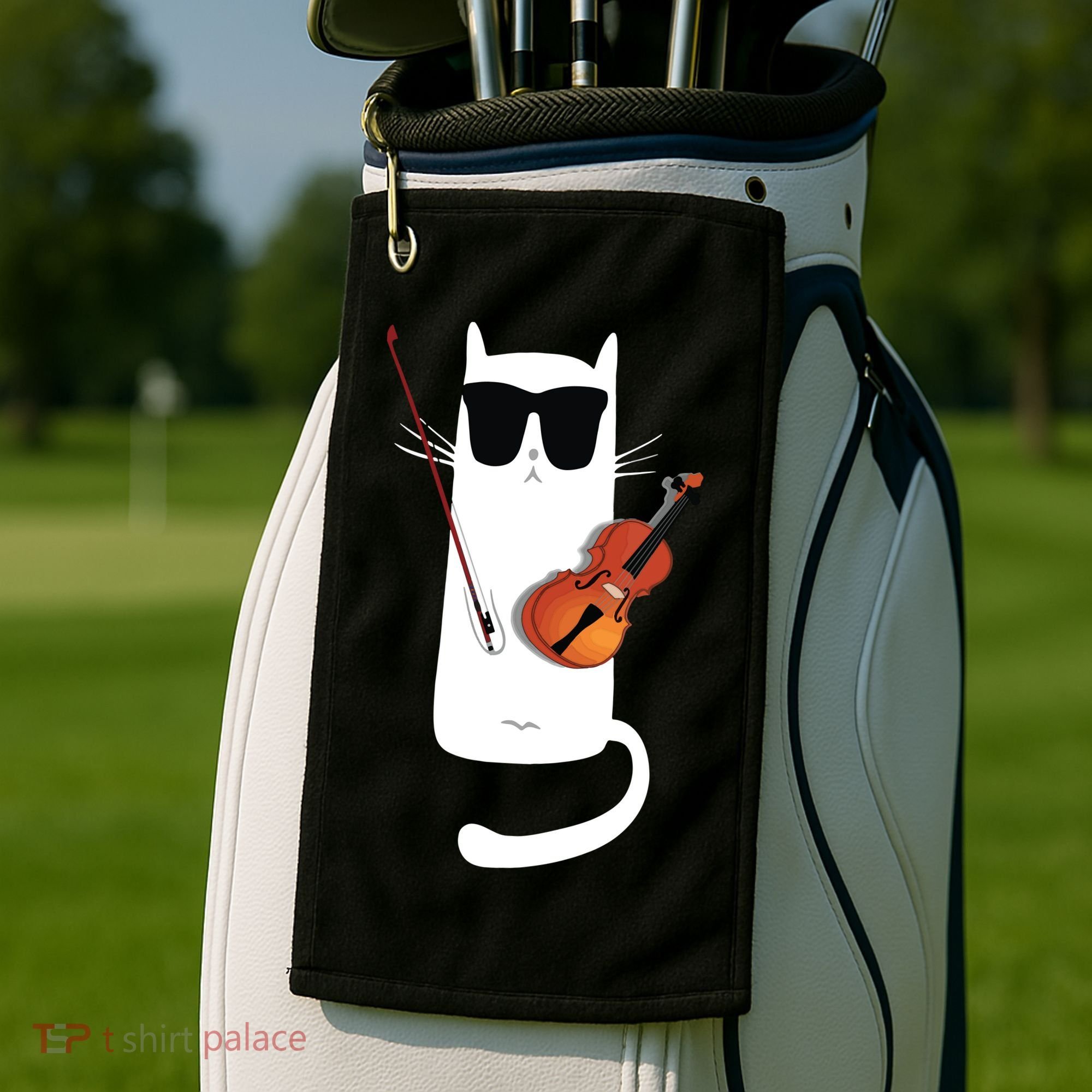 Funny Cat Wearing Sunglasses Playing Violin Golf Towel