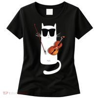 Funny Cat Wearing Sunglasses Playing Violin Women's T-Shirt thumb 0