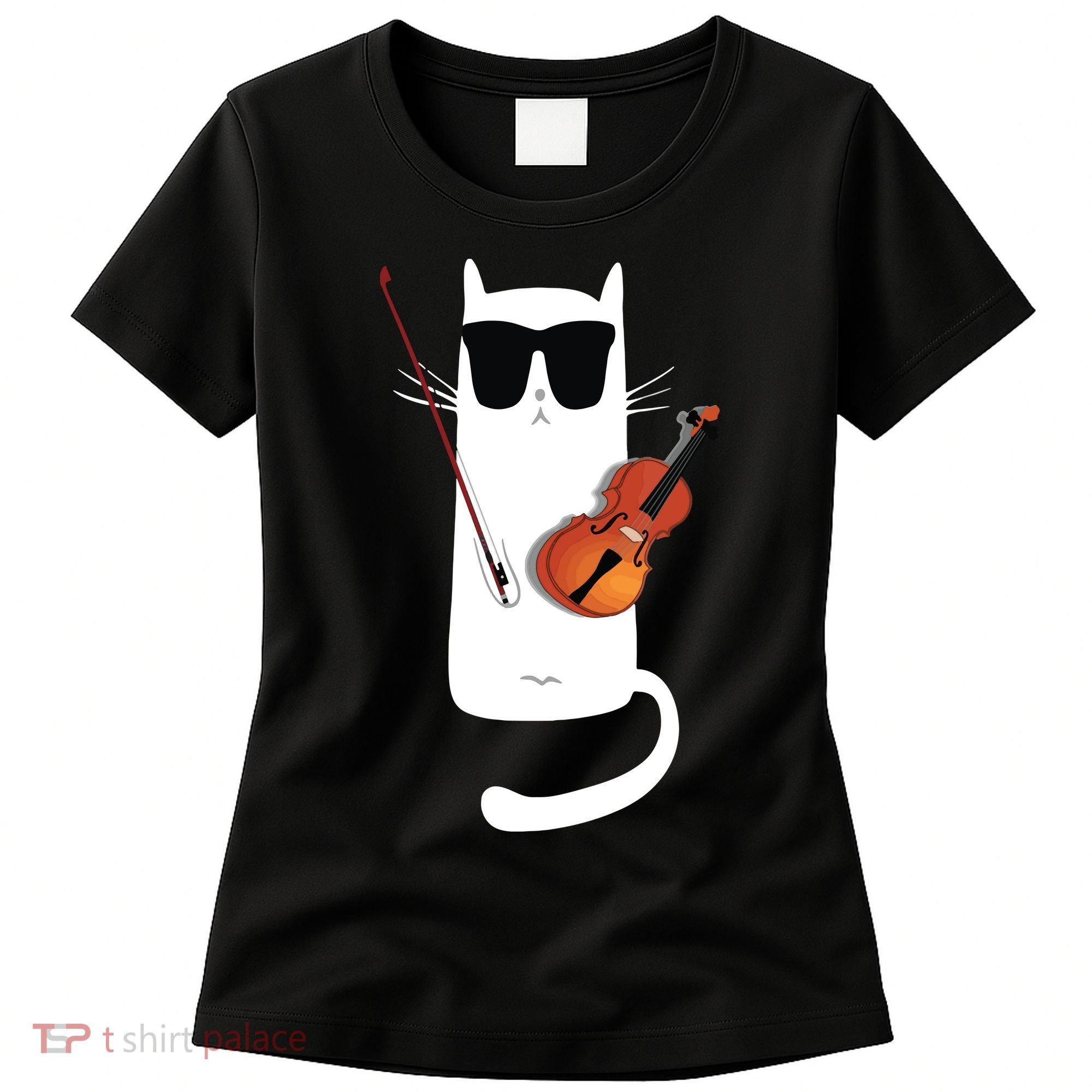 Funny Cat Wearing Sunglasses Playing Violin Women's T-Shirt
