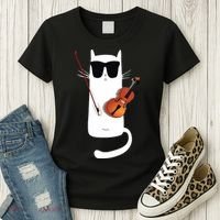 Funny Cat Wearing Sunglasses Playing Violin Women's T-Shirt thumb 3