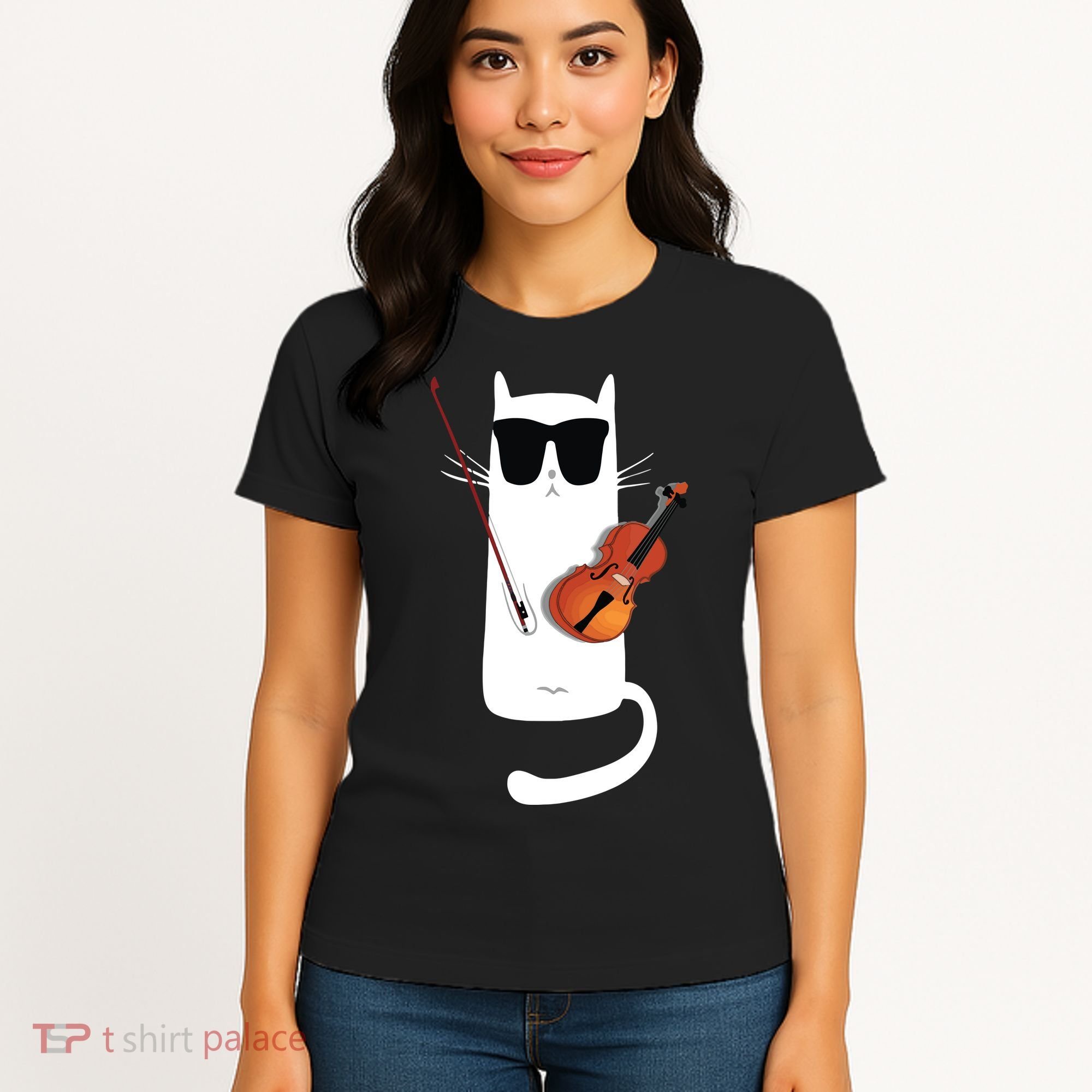 Funny Cat Wearing Sunglasses Playing Violin Women's T-Shirt