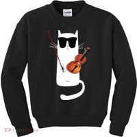 Funny Cat Wearing Sunglasses Playing Violin Kids Sweatshirt thumb 0
