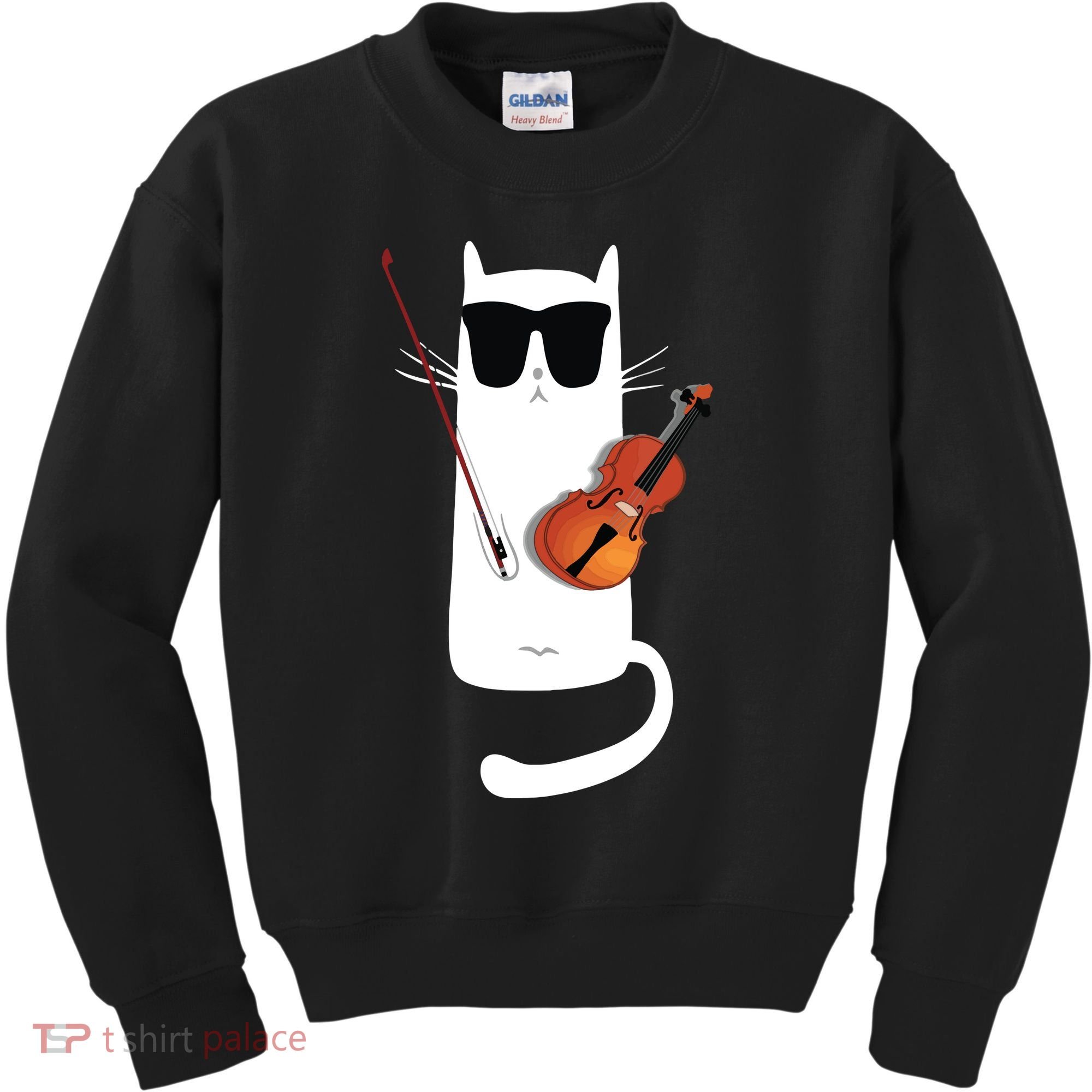 Funny Cat Wearing Sunglasses Playing Violin Kids Sweatshirt
