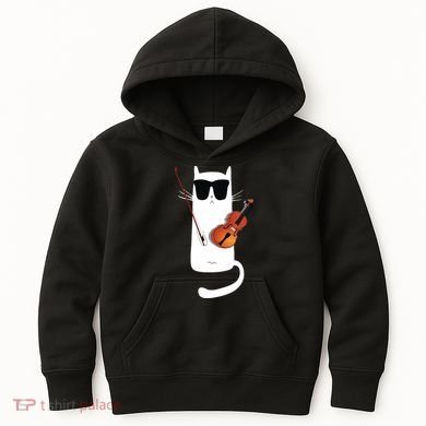 Funny Cat Wearing Sunglasses Playing Violin Kids Hoodie