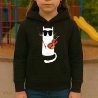 Funny Cat Wearing Sunglasses Playing Violin Kids Hoodie thumb 3