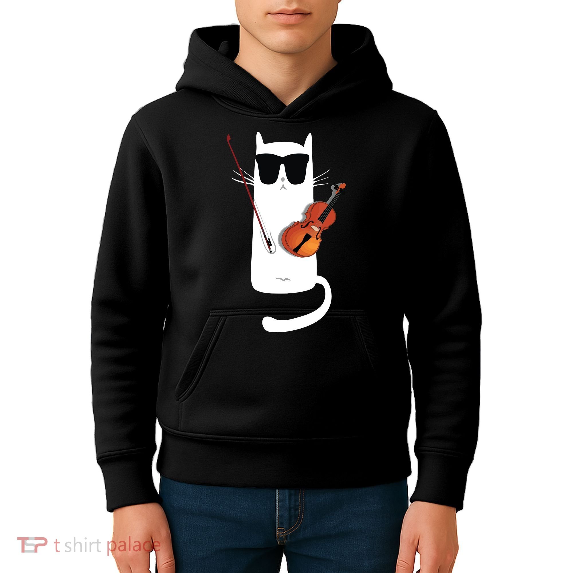 Funny Cat Wearing Sunglasses Playing Violin Kids Hoodie