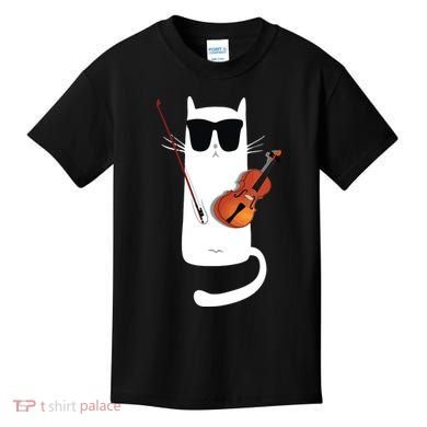 Funny Cat Wearing Sunglasses Playing Violin Kids T-Shirt