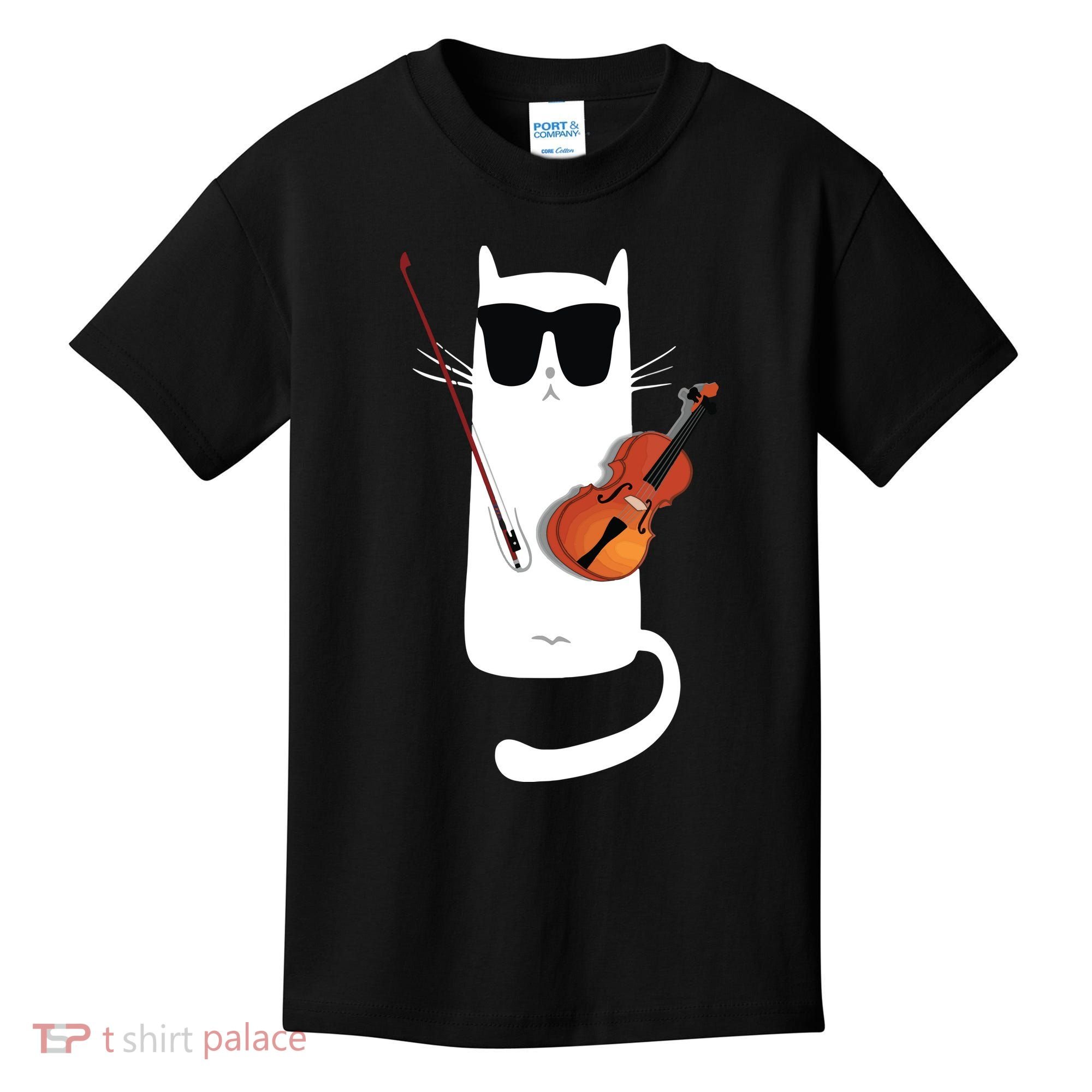 Funny Cat Wearing Sunglasses Playing Violin Kids T-Shirt