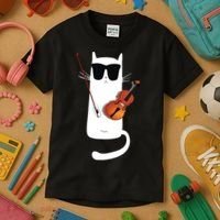 Funny Cat Wearing Sunglasses Playing Violin Kids T-Shirt thumb 3