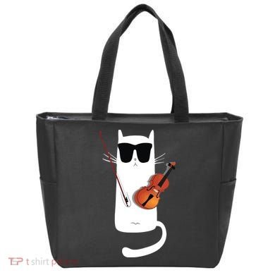 Funny Cat Wearing Sunglasses Playing Violin Tote Bag