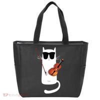 Funny Cat Wearing Sunglasses Playing Violin Tote Bag thumb 0