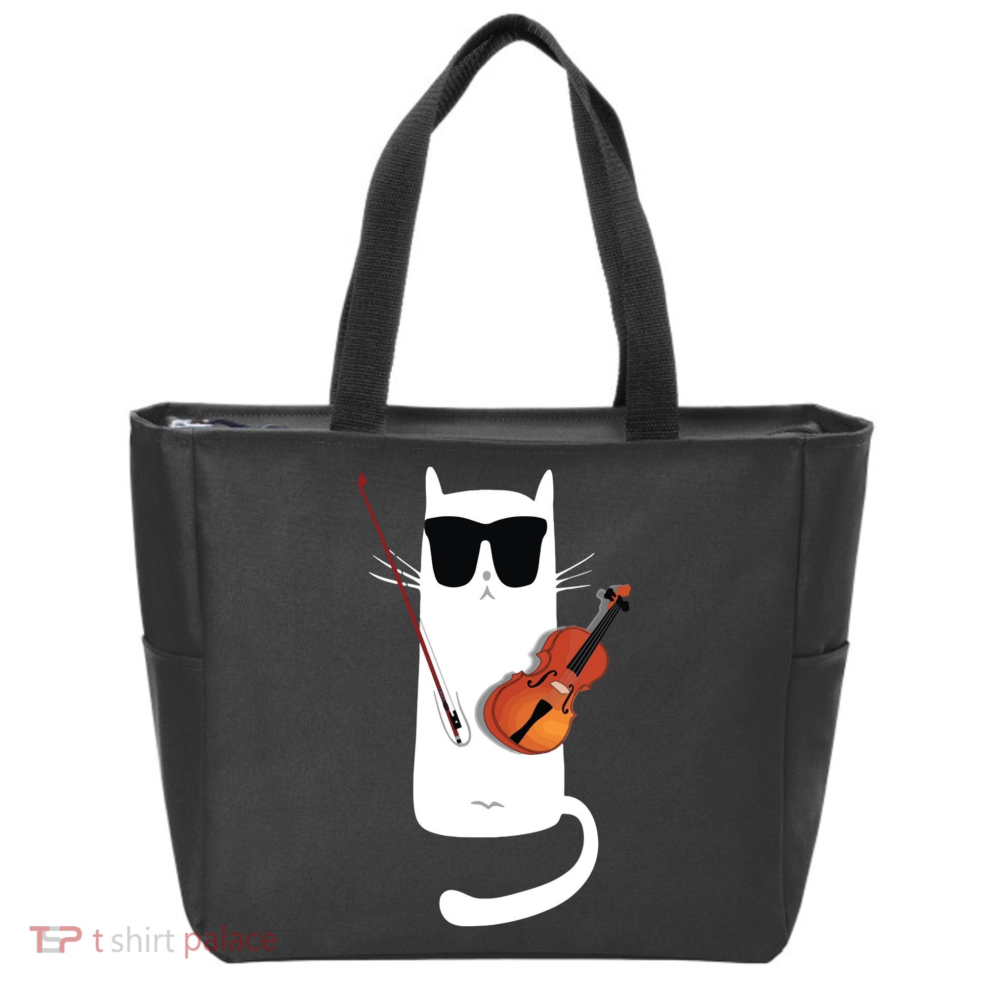 Funny Cat Wearing Sunglasses Playing Violin Tote Bag
