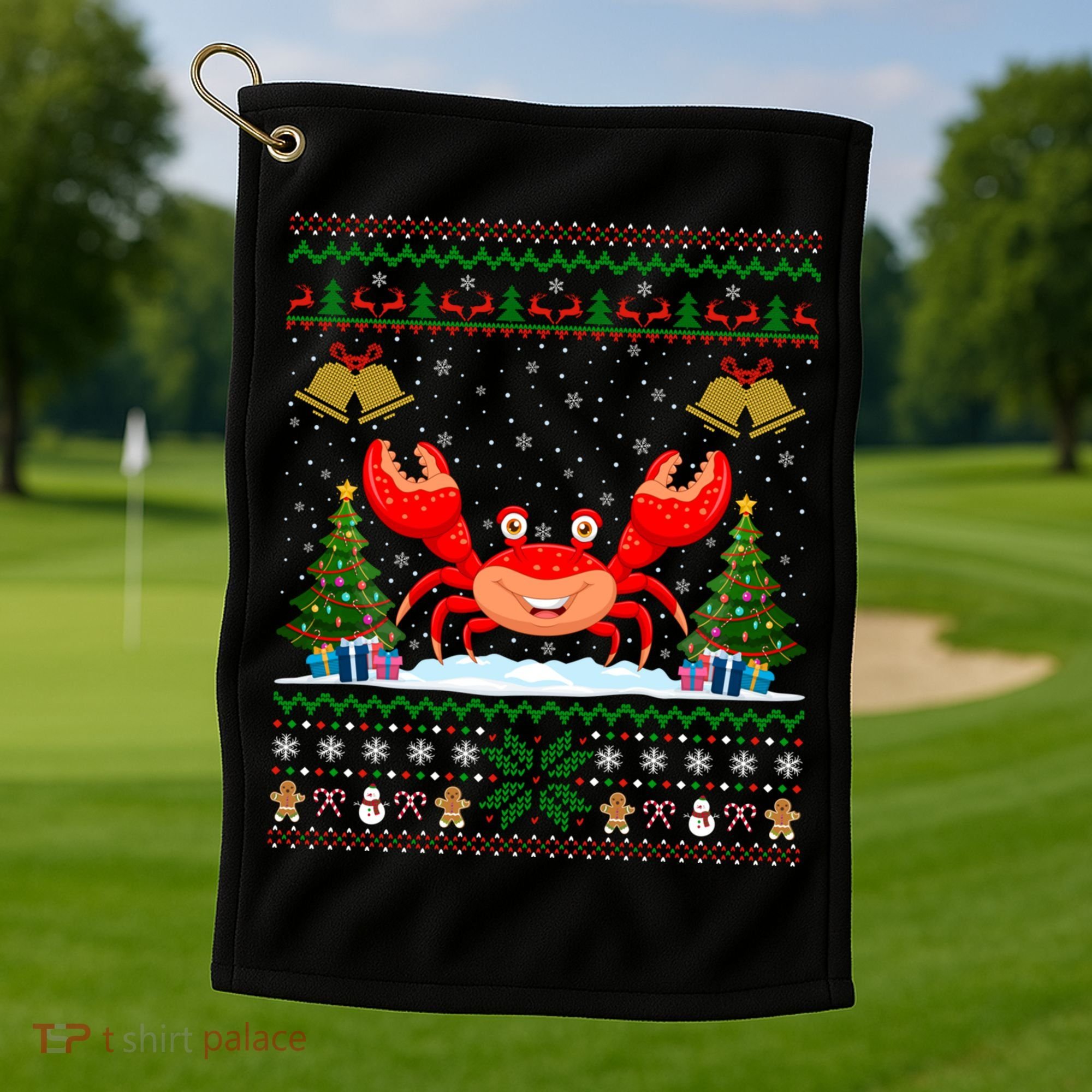 Funny Crabs Xmas Gift Santa Hat Ugly Crab Christmas Cool Gift Golf Towel