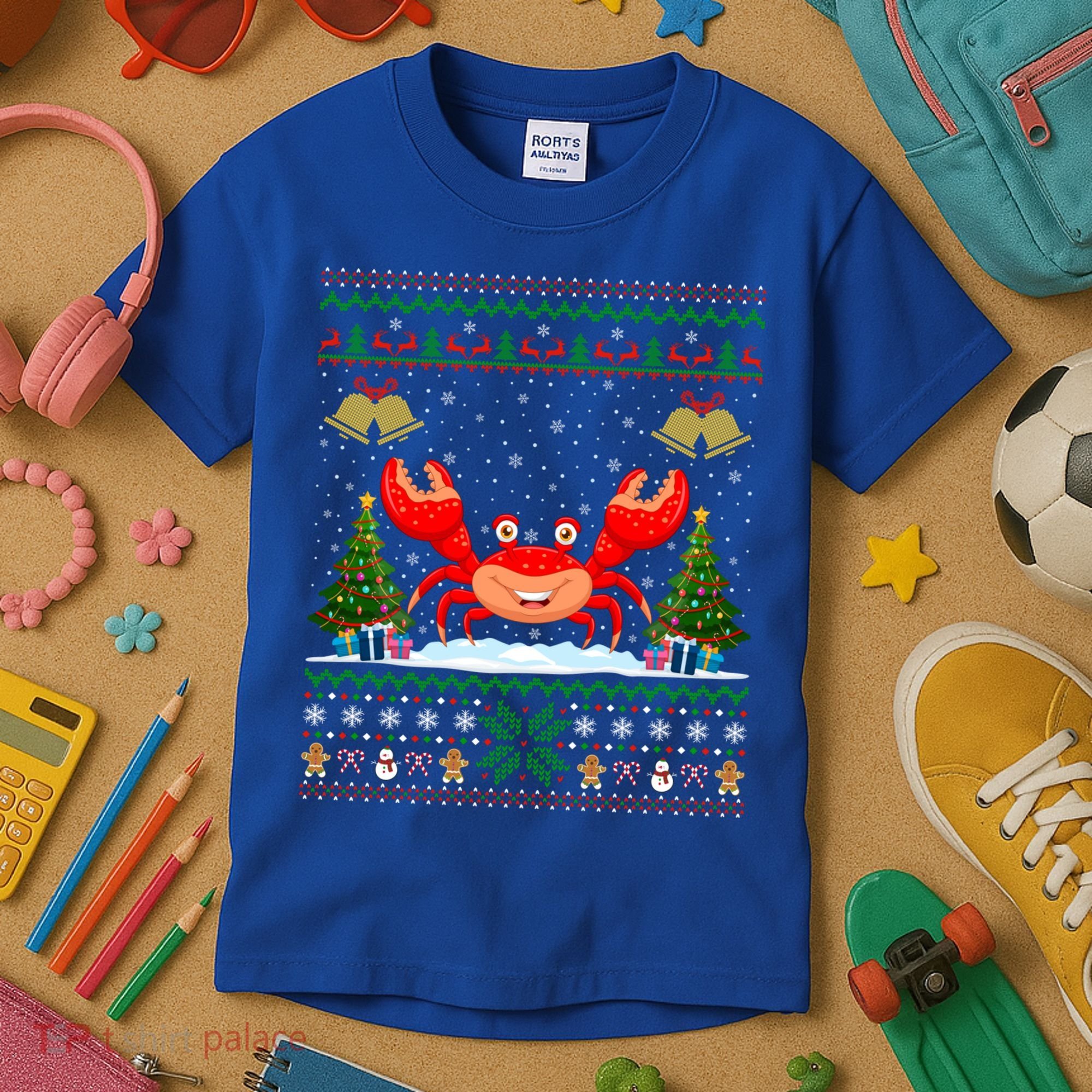 Funny Crabs Xmas Gift Santa Hat Ugly Crab Christmas Cool Gift Kids T-Shirt