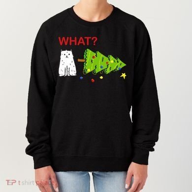 Funny Christmas XMas Cat What? Women's Sweatshirt