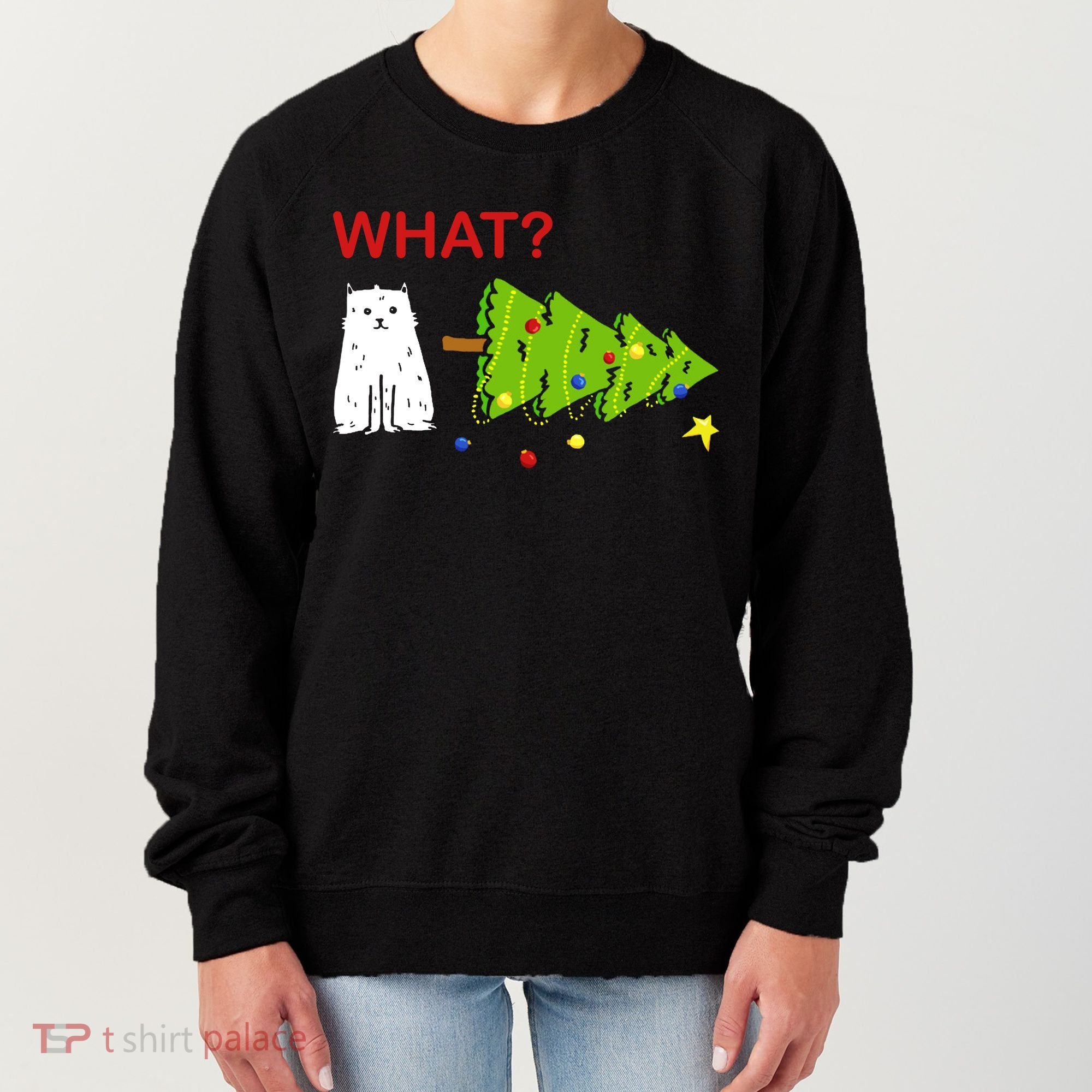 Funny Christmas XMas Cat What? Women's Sweatshirt