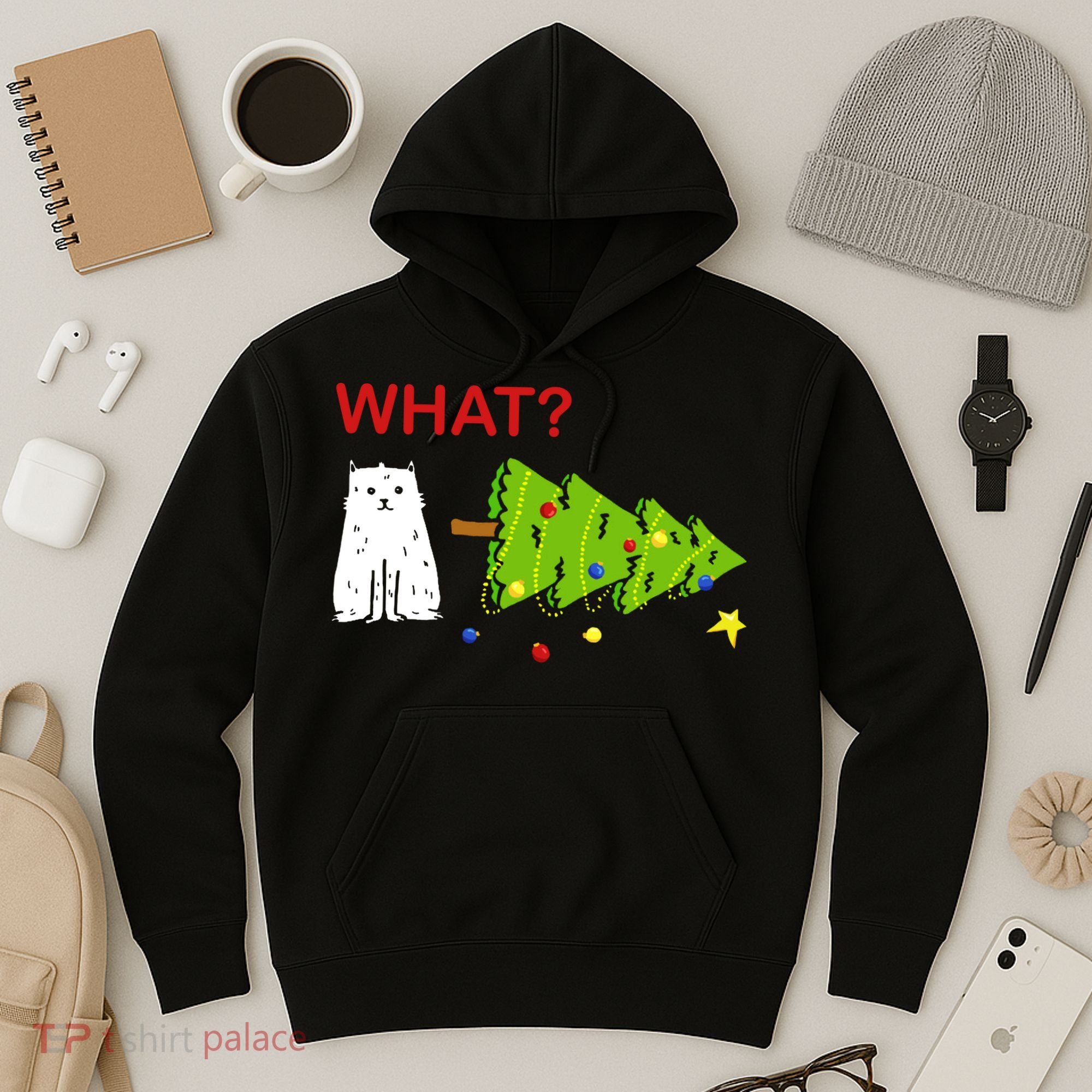Funny Christmas XMas Cat What? Hoodie