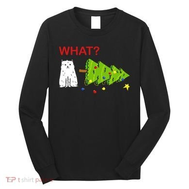Funny Christmas XMas Cat What? Long Sleeve Shirt