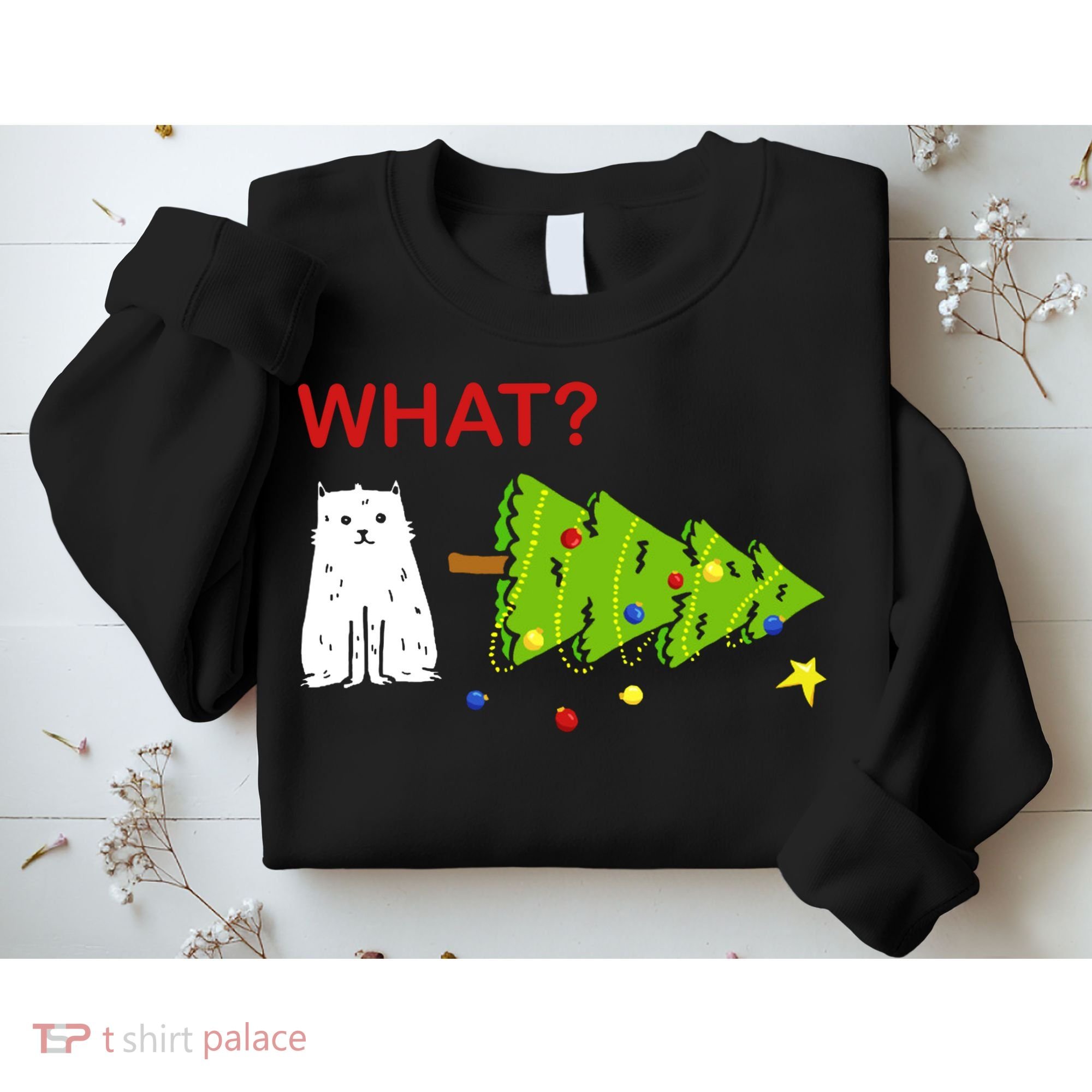 Funny Christmas XMas Cat What? Sweatshirt