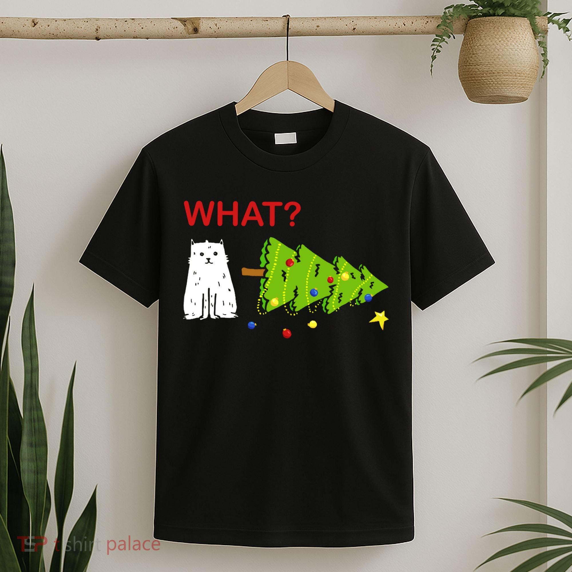 Funny Christmas XMas Cat What? T-Shirt