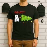 Funny Christmas XMas Cat What? T-Shirt thumb 6