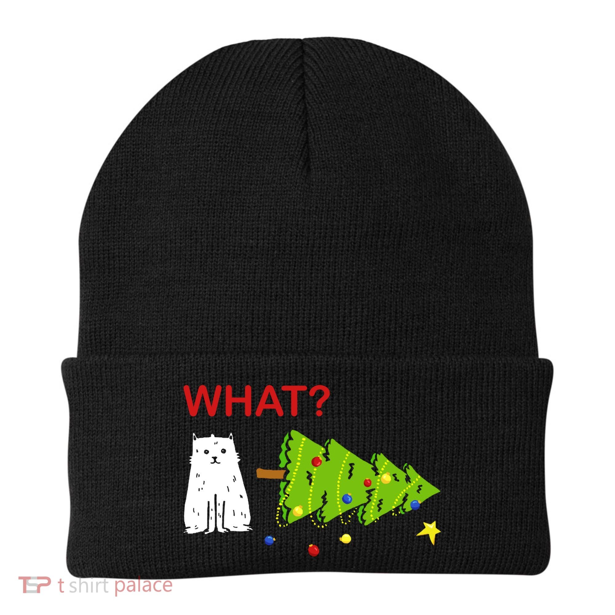 Funny Christmas XMas Cat What? Beanie