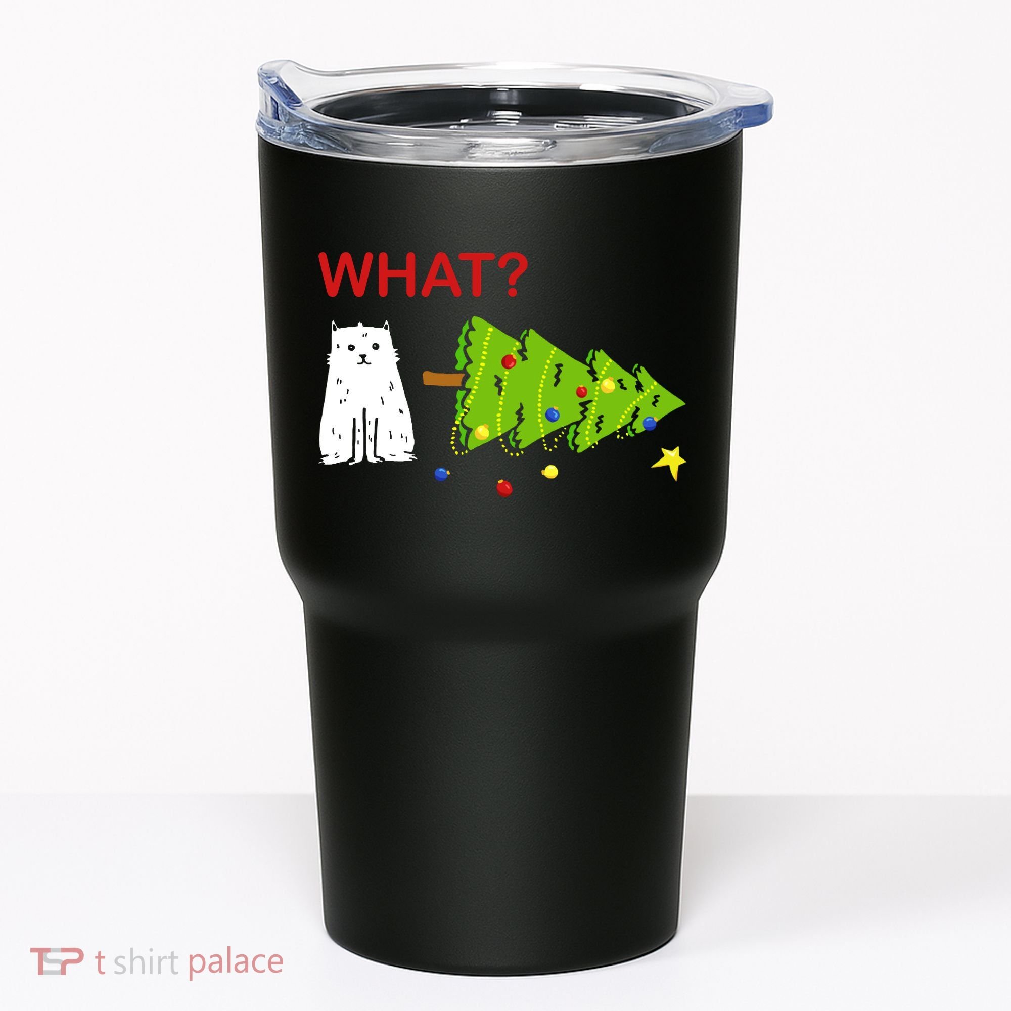Funny Christmas XMas Cat What? Tumbler