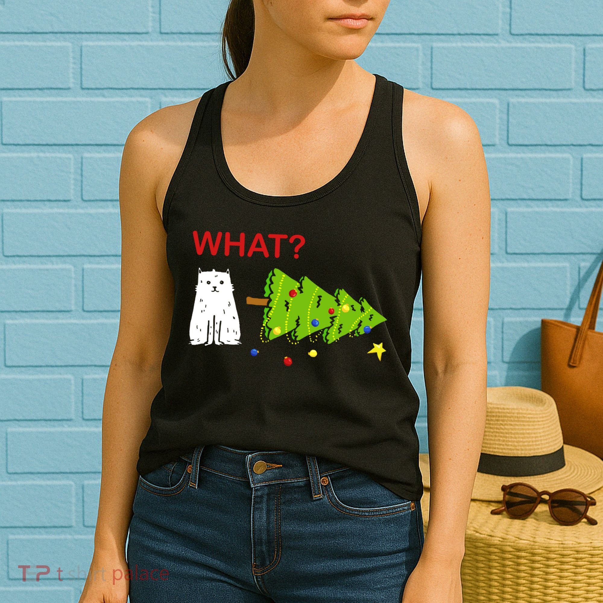 Funny Christmas XMas Cat What? Women's Tank Top